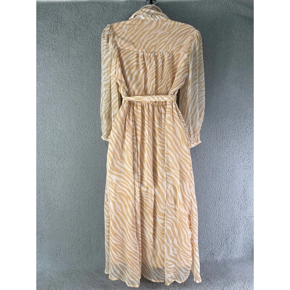Harlow & Rose Beige Zebra Print Belted Collared‎ Midi Shirt Dress Women’s Size S
